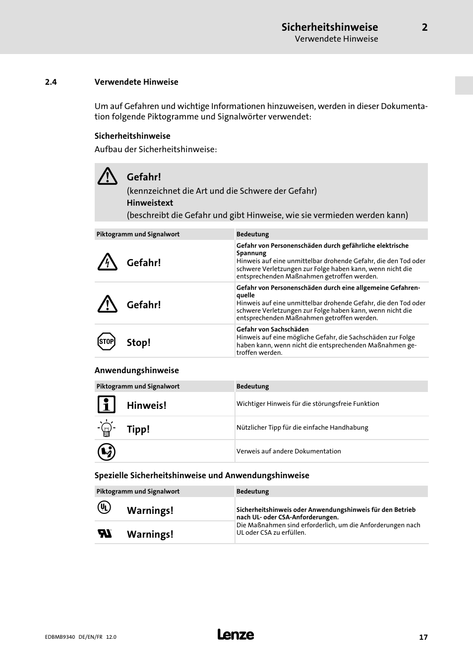 Verwendete hinweise | Lenze EMB934x User Manual | Page 17 / 206