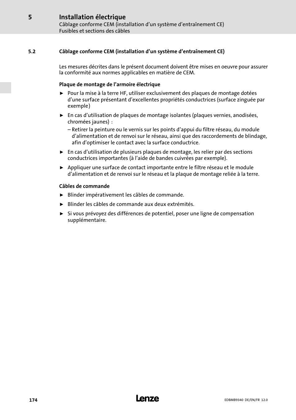 Installation électrique | Lenze EMB934x User Manual | Page 174 / 206