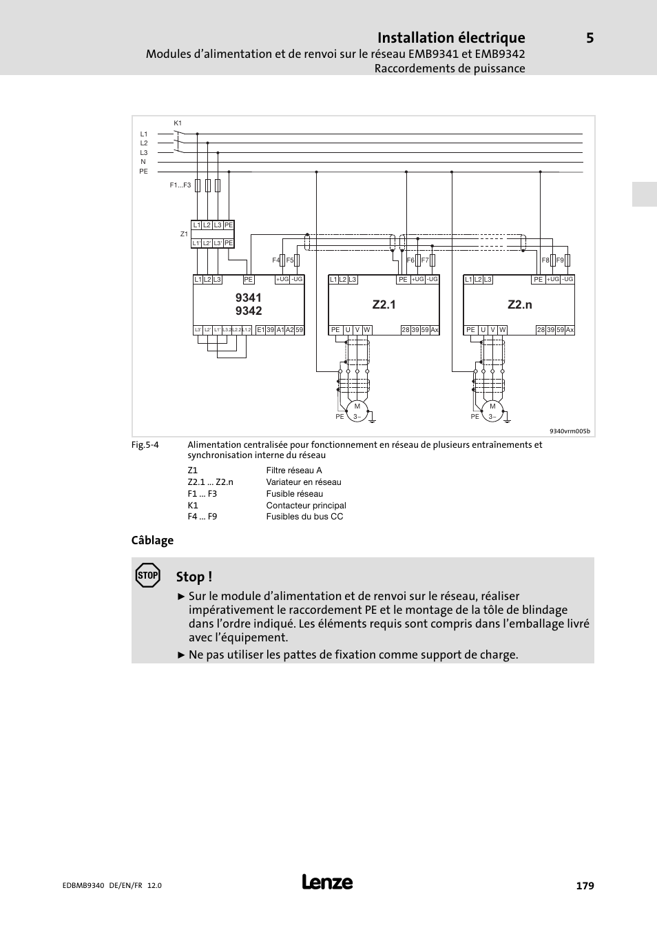 Installation électrique, Stop, Câblage | Lenze EMB934x User Manual | Page 179 / 206