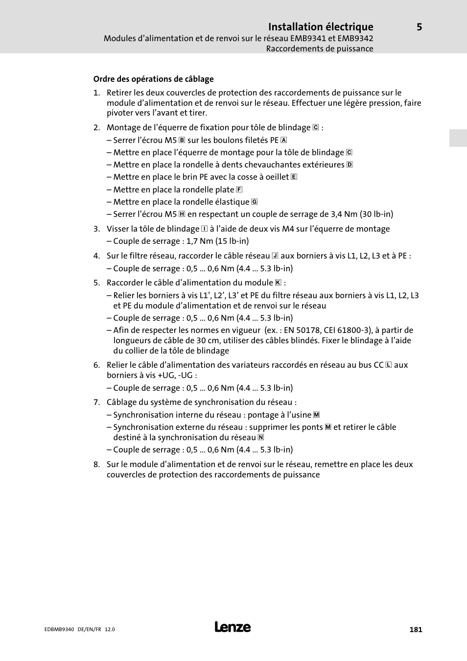 Installation électrique | Lenze EMB934x User Manual | Page 181 / 206