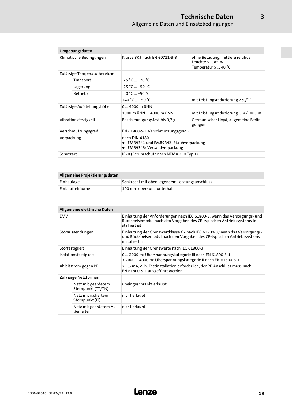 Technische daten | Lenze EMB934x User Manual | Page 19 / 206