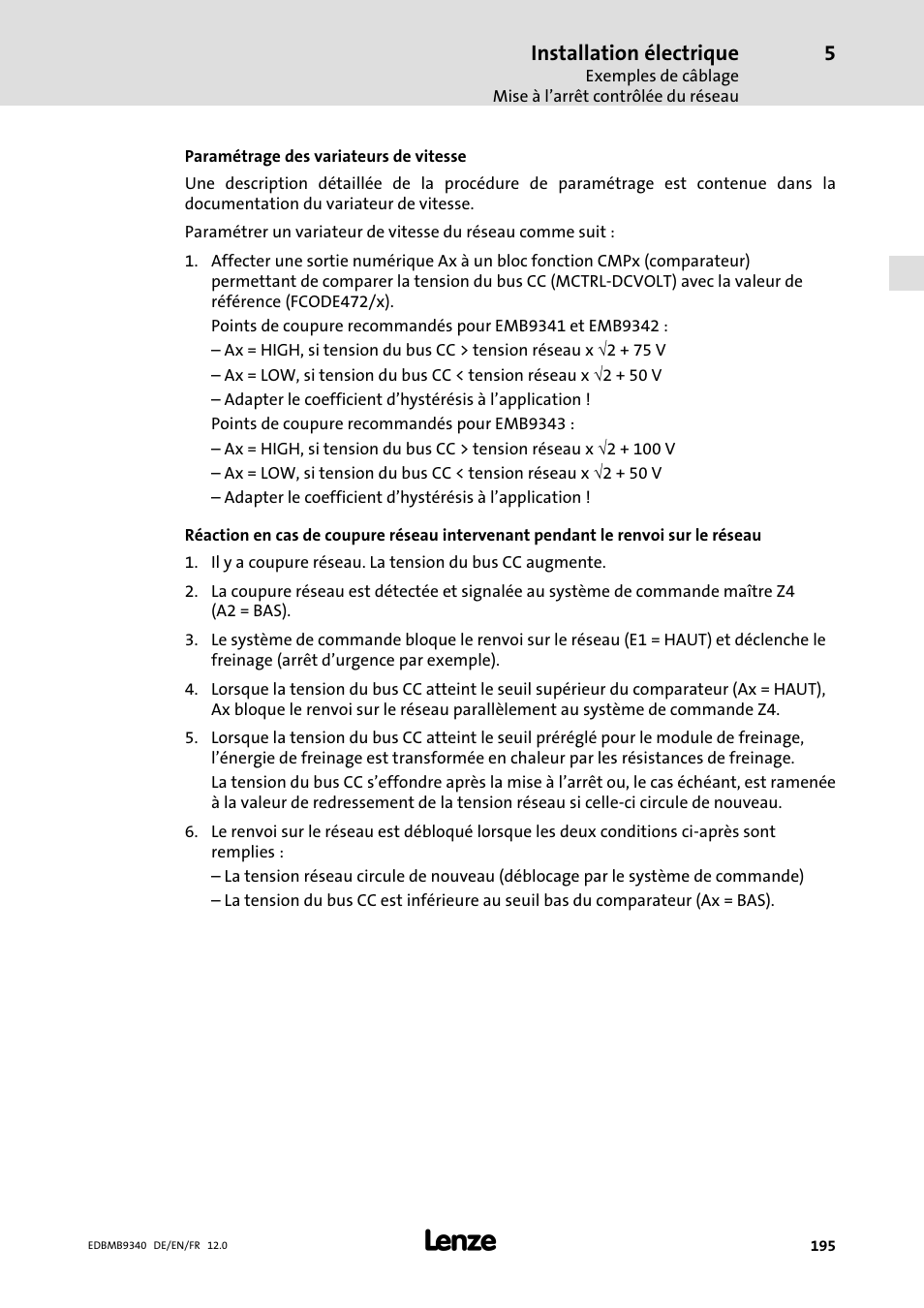 Installation électrique | Lenze EMB934x User Manual | Page 195 / 206