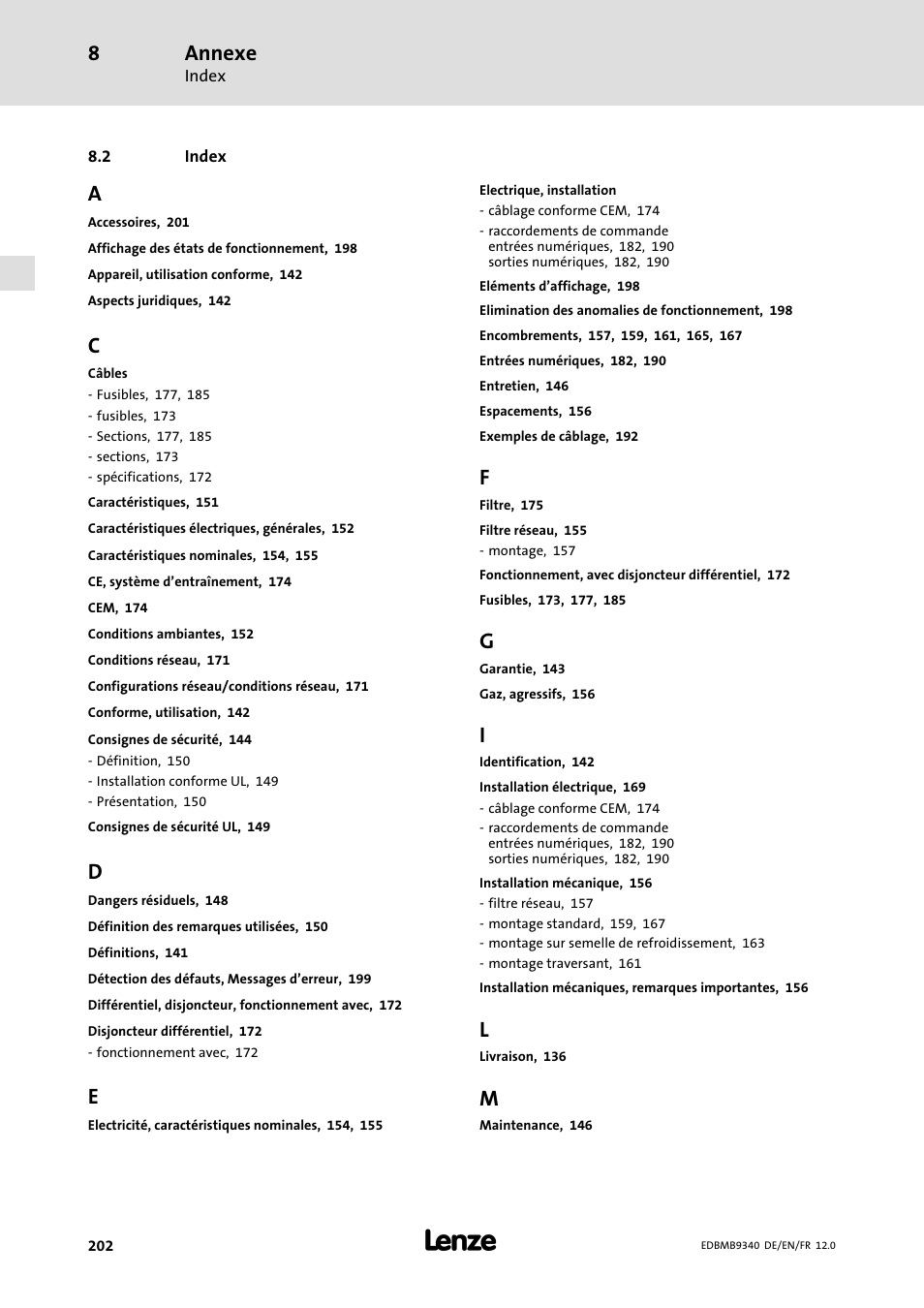 Index, 2 index, Annexe | Lenze EMB934x User Manual | Page 202 / 206