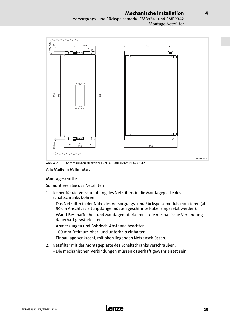 Mechanische installation | Lenze EMB934x User Manual | Page 25 / 206