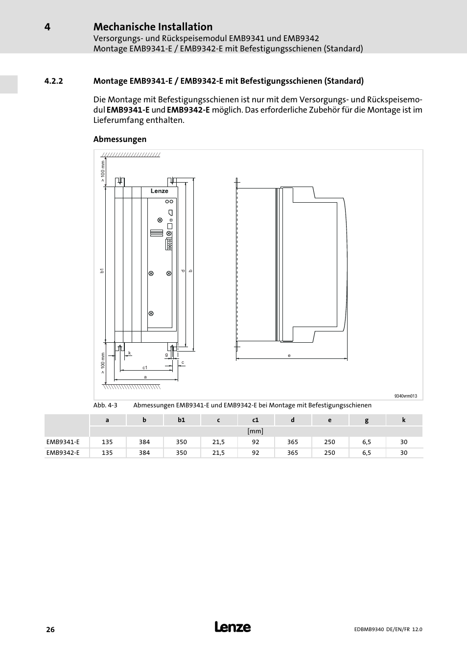 Mechanische installation | Lenze EMB934x User Manual | Page 26 / 206