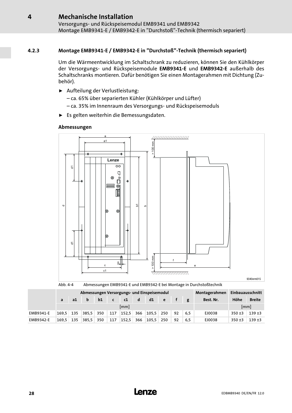 Mechanische installation | Lenze EMB934x User Manual | Page 28 / 206