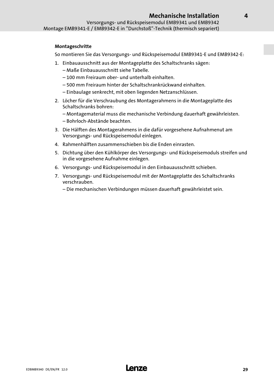 Mechanische installation | Lenze EMB934x User Manual | Page 29 / 206