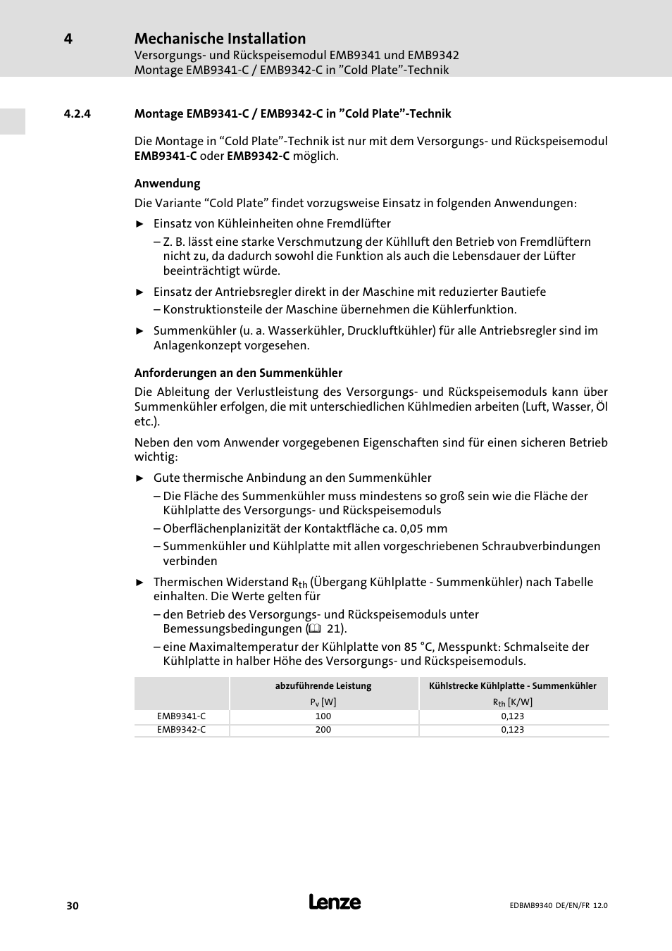 Mechanische installation | Lenze EMB934x User Manual | Page 30 / 206