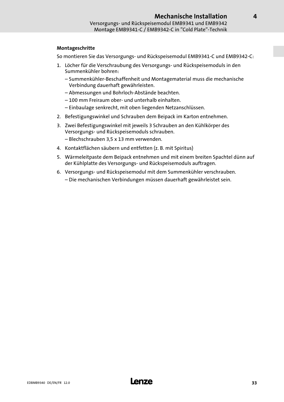 Mechanische installation | Lenze EMB934x User Manual | Page 33 / 206