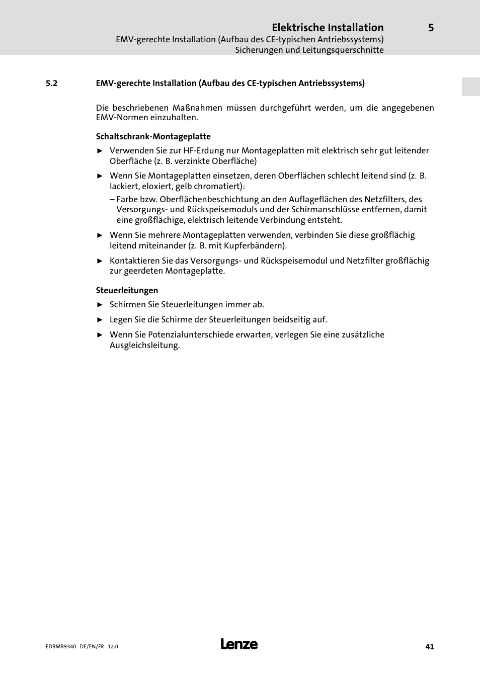 Elektrische installation | Lenze EMB934x User Manual | Page 41 / 206