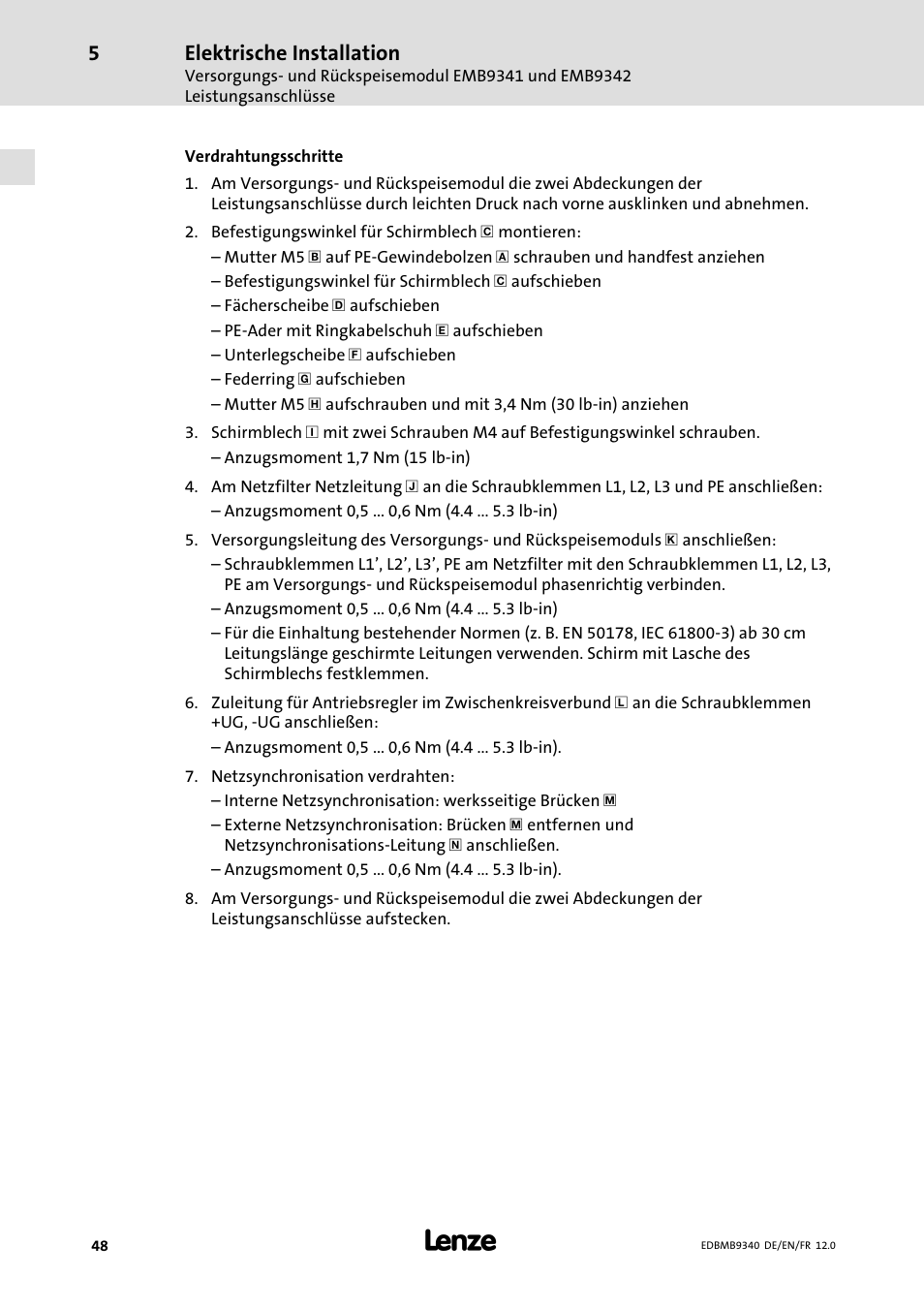 Elektrische installation | Lenze EMB934x User Manual | Page 48 / 206