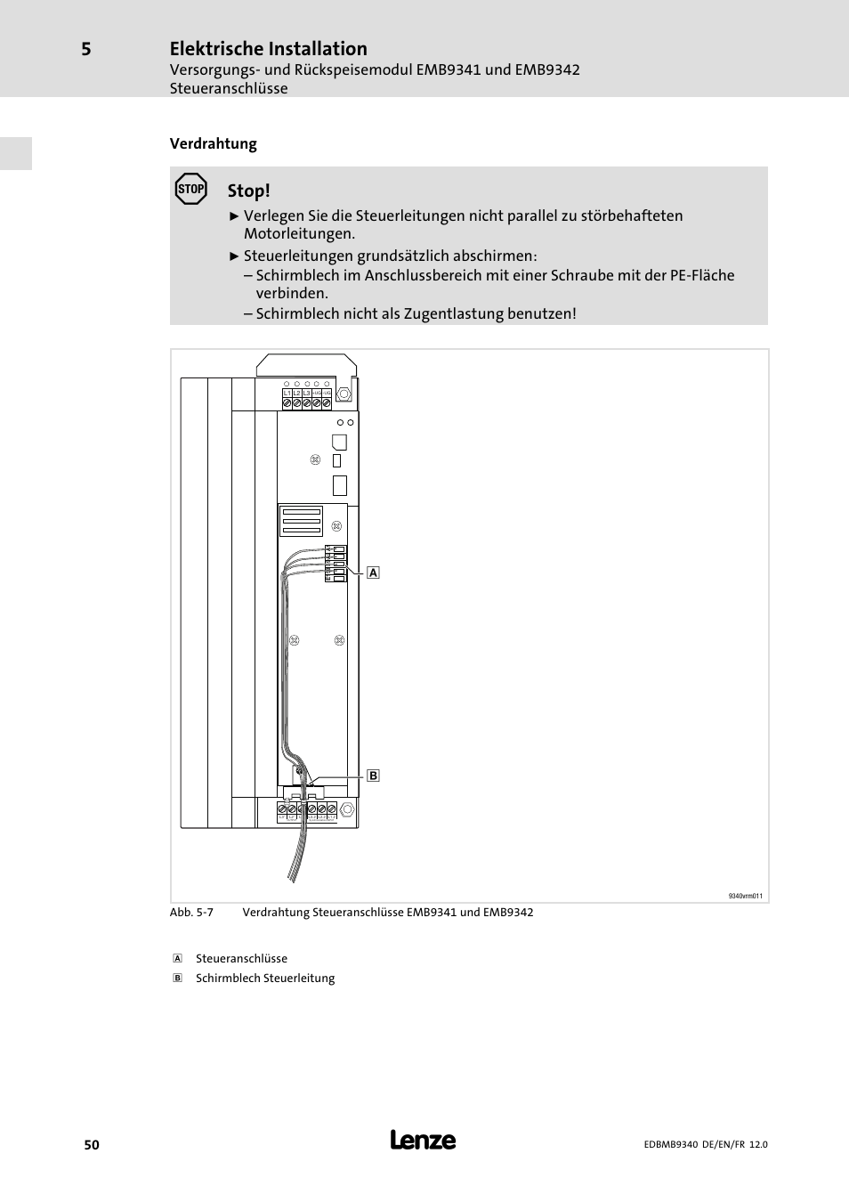 Elektrische installation, Stop | Lenze EMB934x User Manual | Page 50 / 206