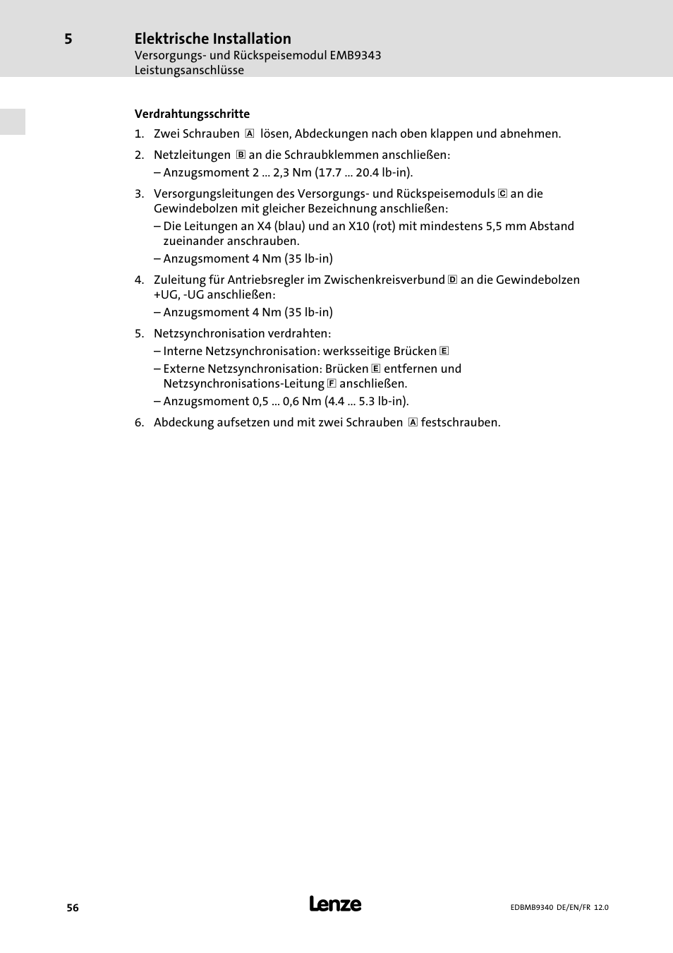 Elektrische installation | Lenze EMB934x User Manual | Page 56 / 206