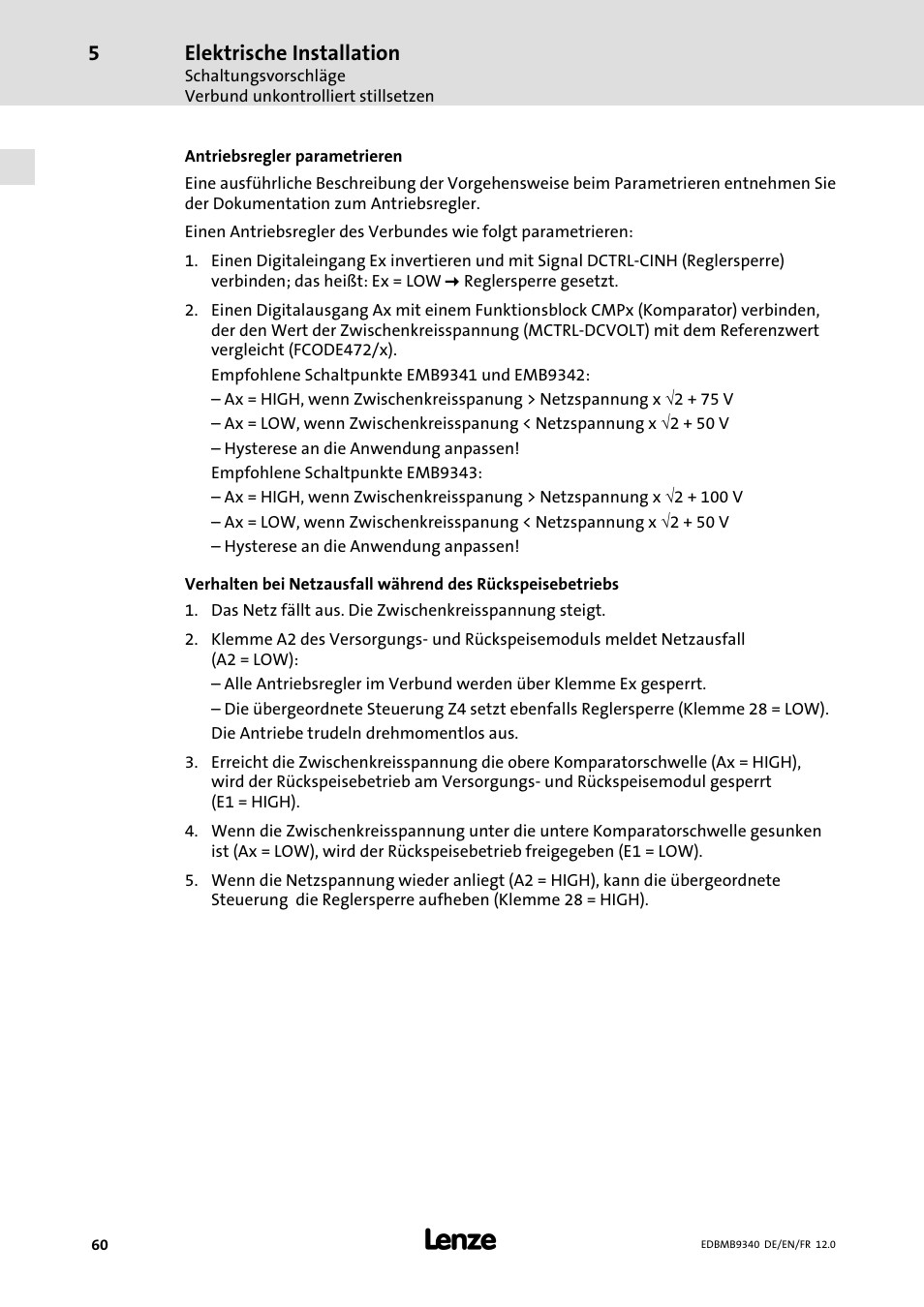 Elektrische installation | Lenze EMB934x User Manual | Page 60 / 206