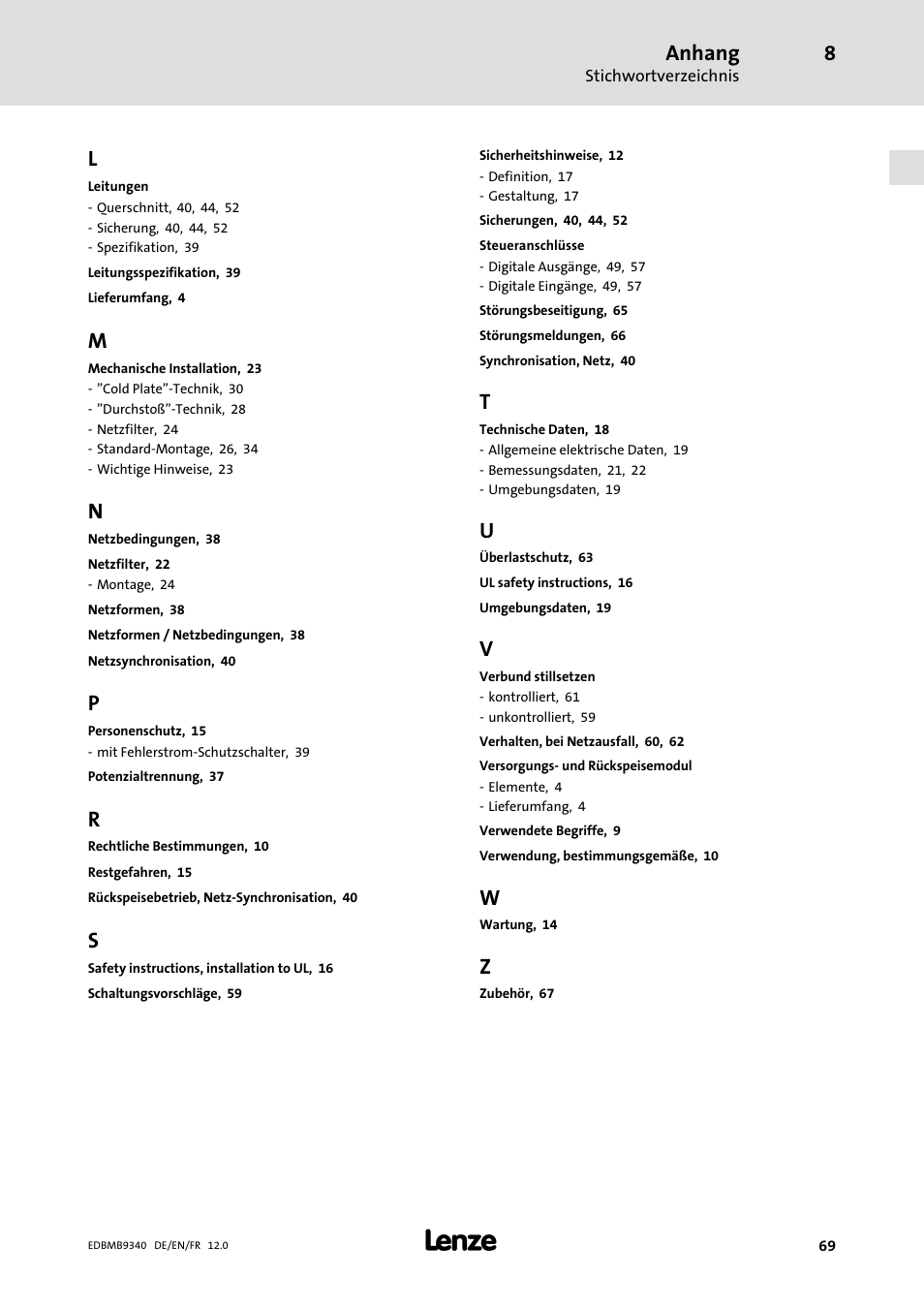 Anhang | Lenze EMB934x User Manual | Page 69 / 206