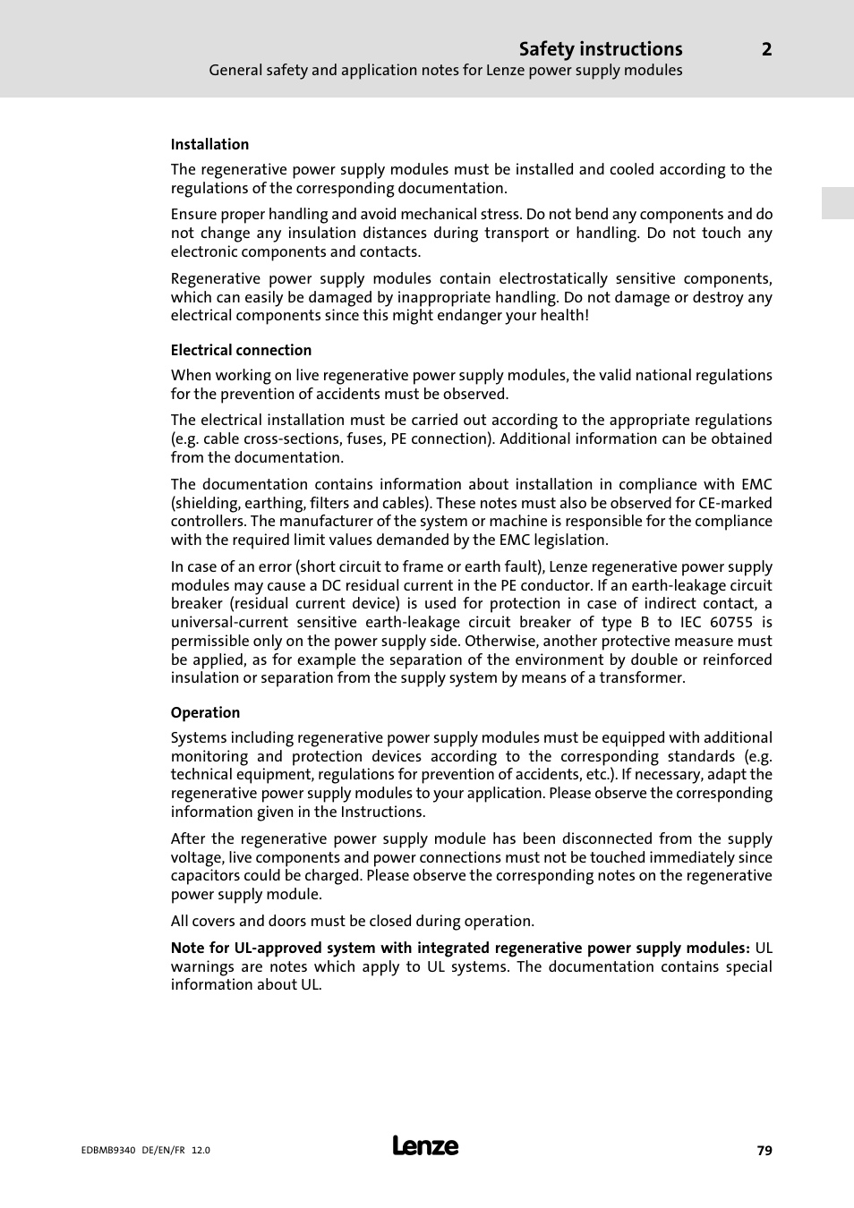 Safety instructions | Lenze EMB934x User Manual | Page 79 / 206