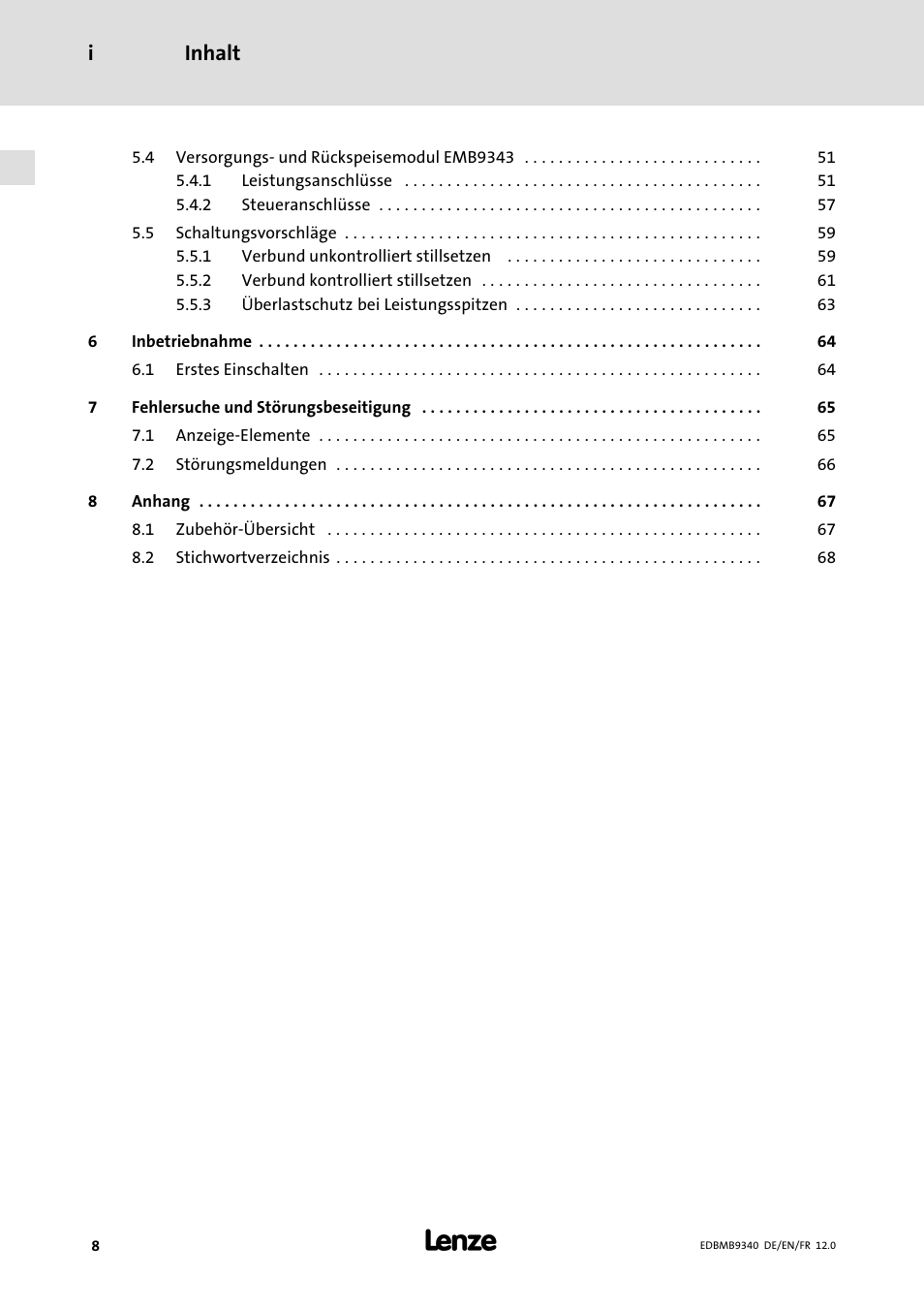 Inhalt i | Lenze EMB934x User Manual | Page 8 / 206