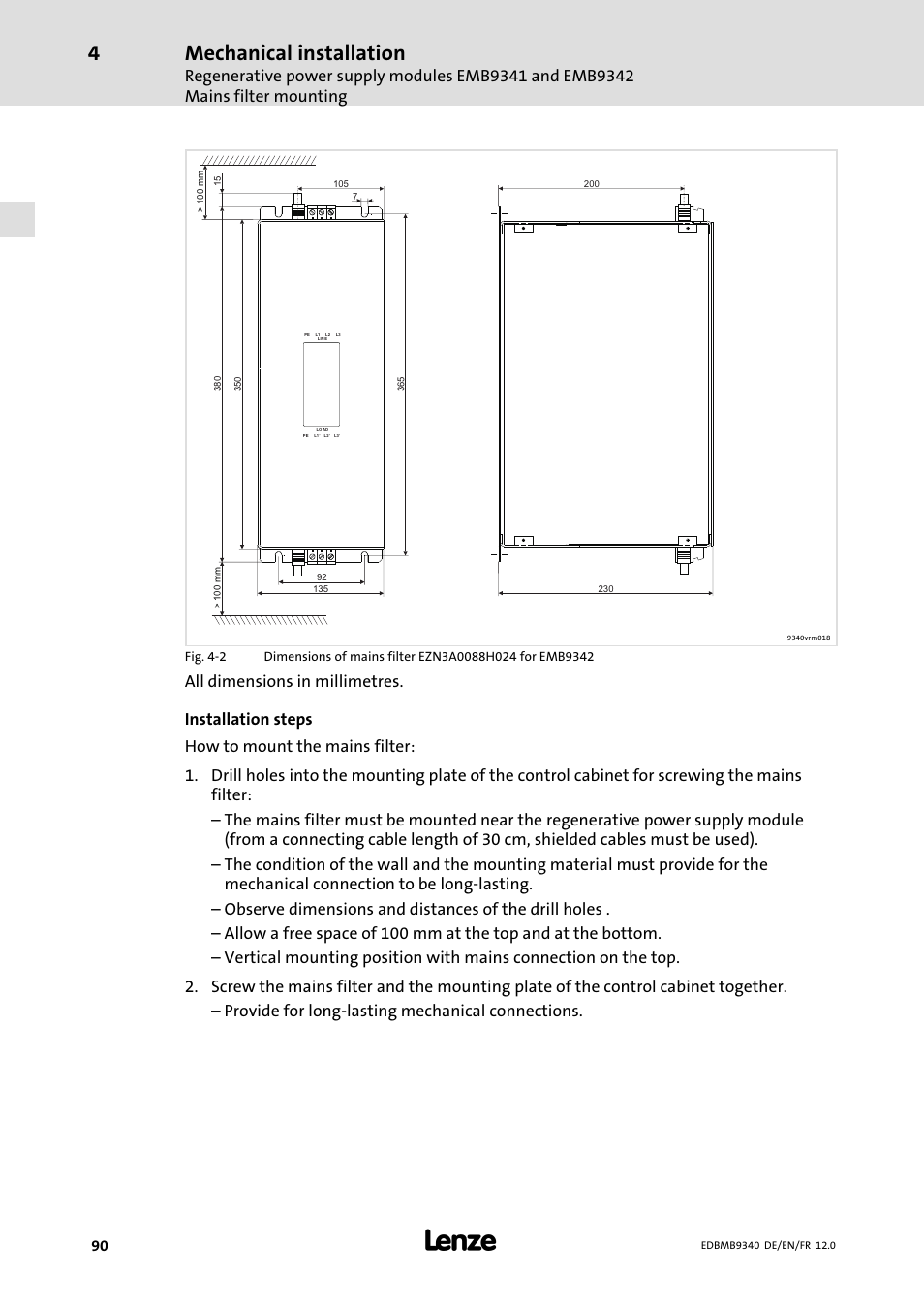 Mechanical installation | Lenze EMB934x User Manual | Page 90 / 206