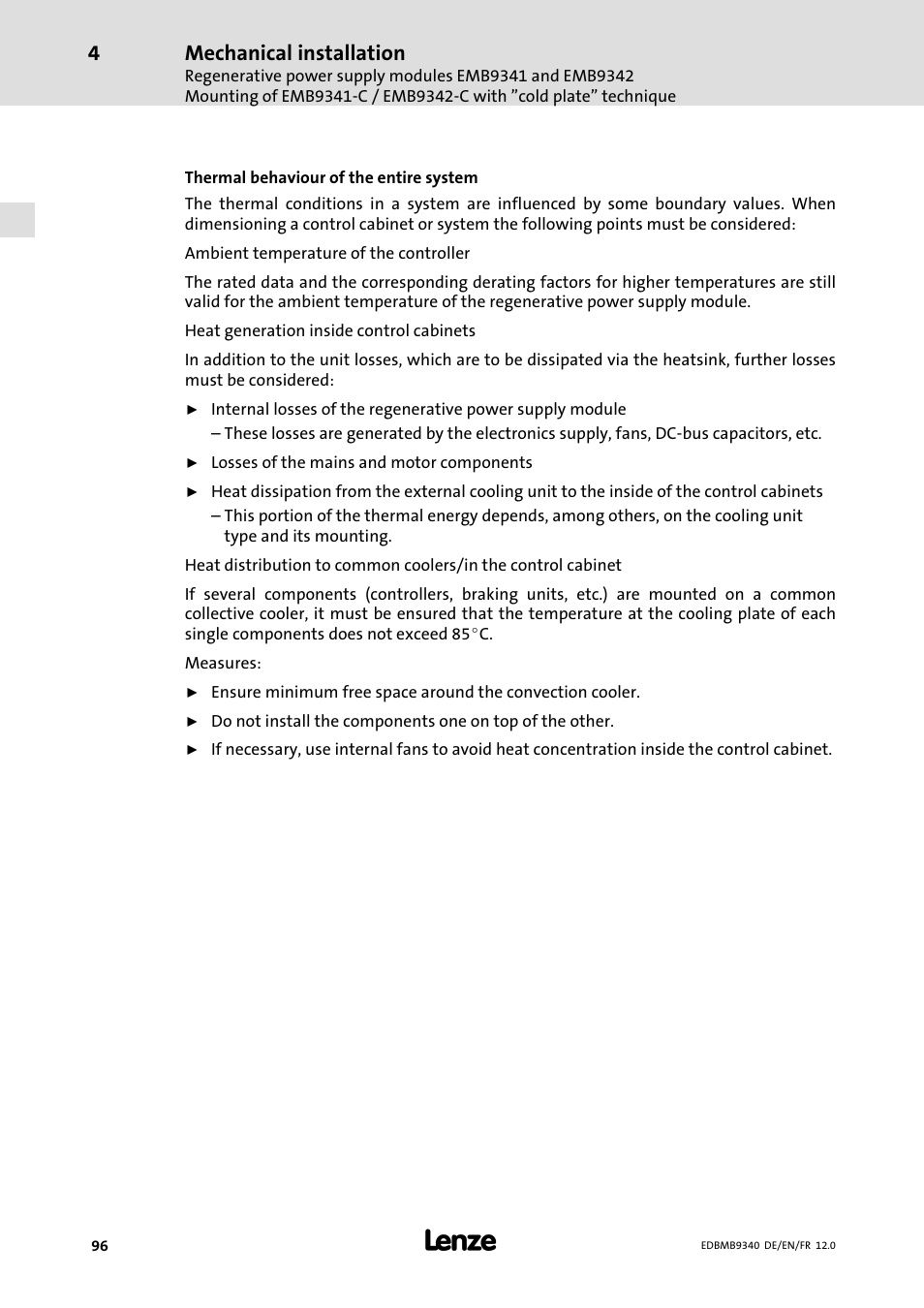 Mechanical installation | Lenze EMB934x User Manual | Page 96 / 206