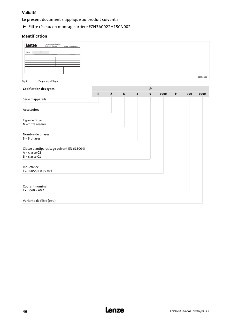 Validité | Lenze EZN3A0022H150N002 User Manual | Page 46 / 64