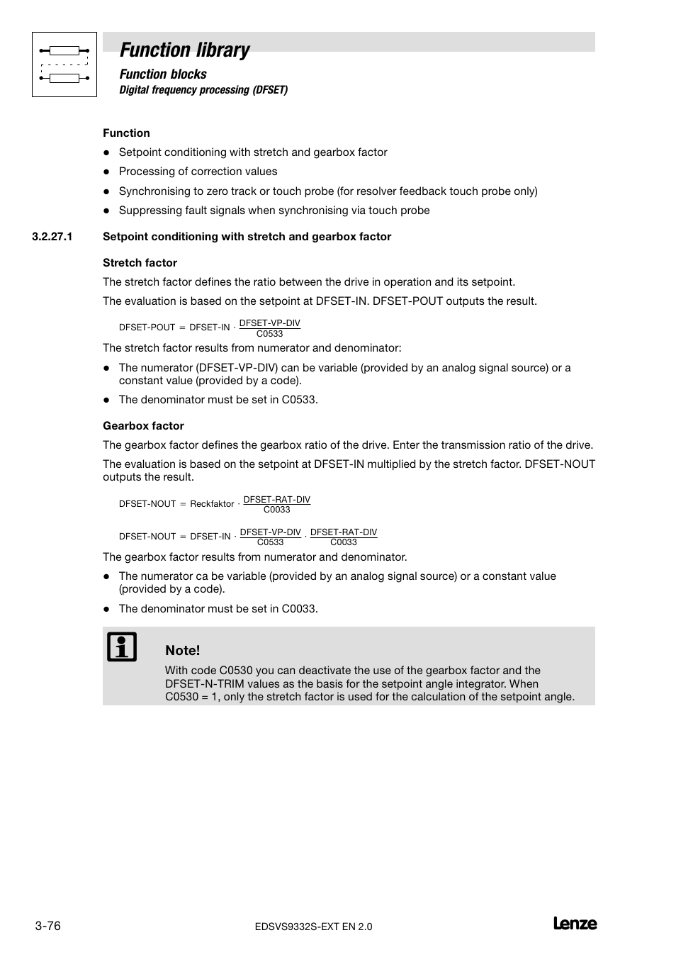 Function library, Function blocks | Lenze EVS9332xS User Manual | Page 128 / 264
