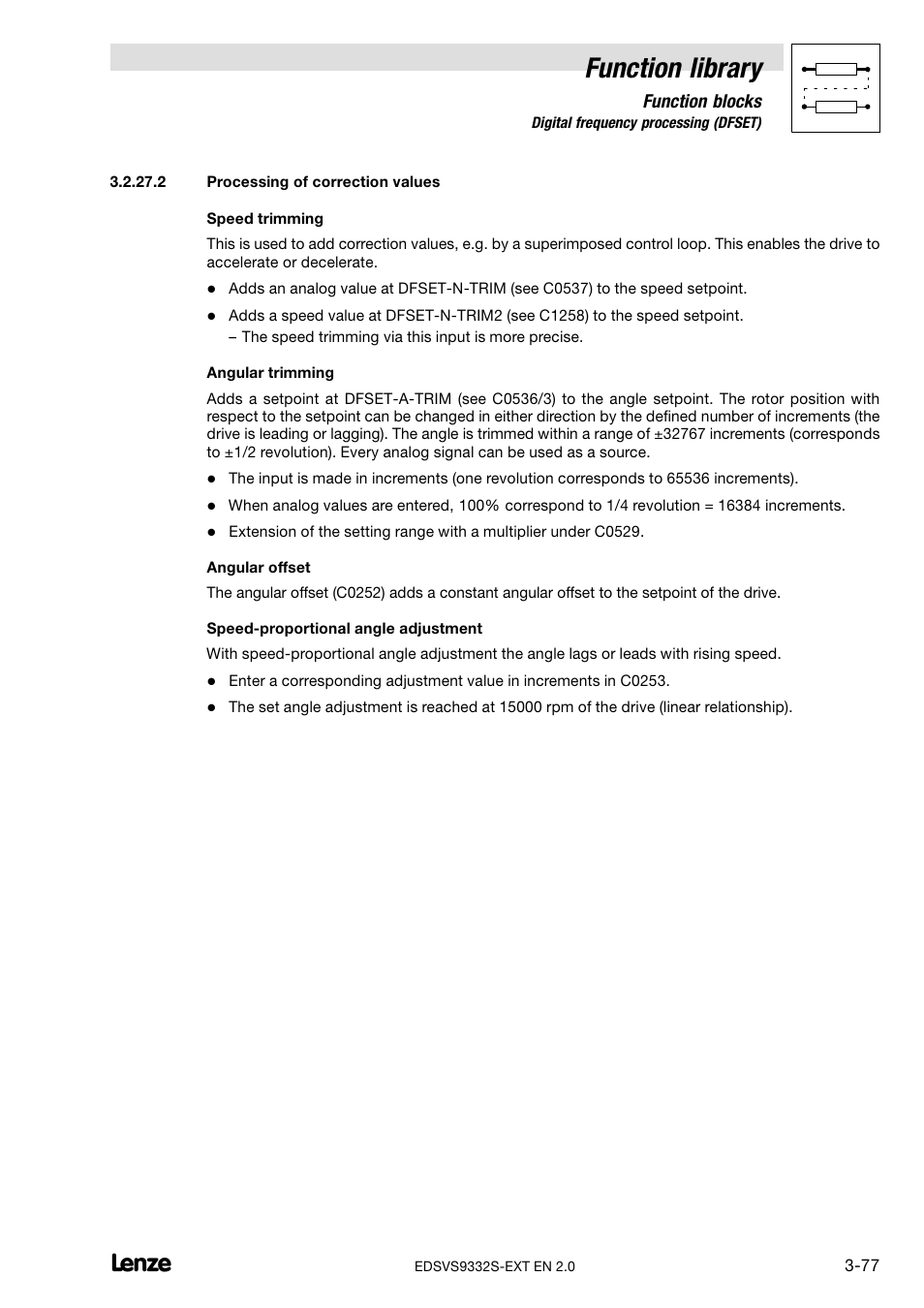 Processing of correction values, Function library | Lenze EVS9332xS User Manual | Page 129 / 264