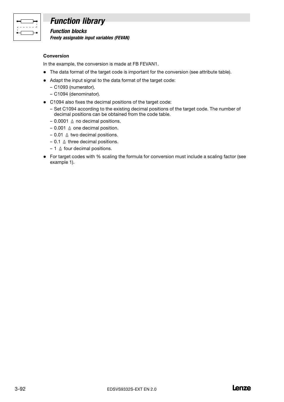 Function library | Lenze EVS9332xS User Manual | Page 144 / 264