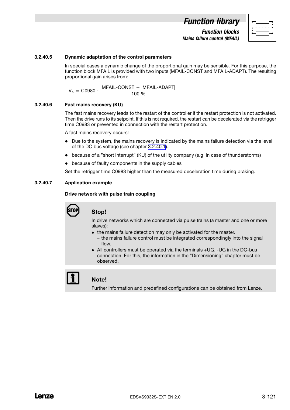 Dynamic adaptation of the control parameters, Fast mains recovery (ku), Application example | Function library | Lenze EVS9332xS User Manual | Page 173 / 264