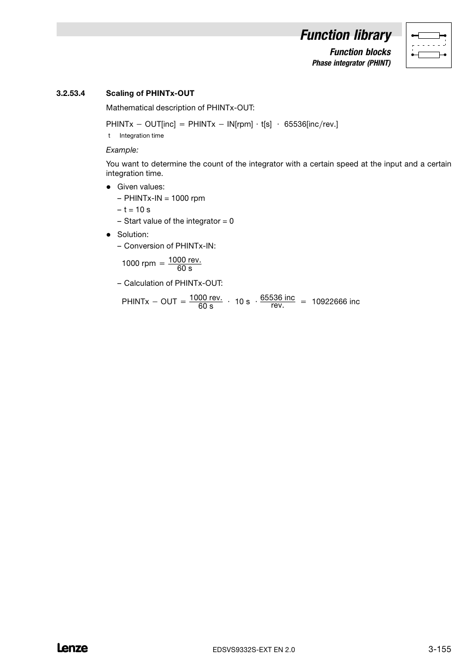 Scaling of phintx-out, Function library | Lenze EVS9332xS User Manual | Page 207 / 264