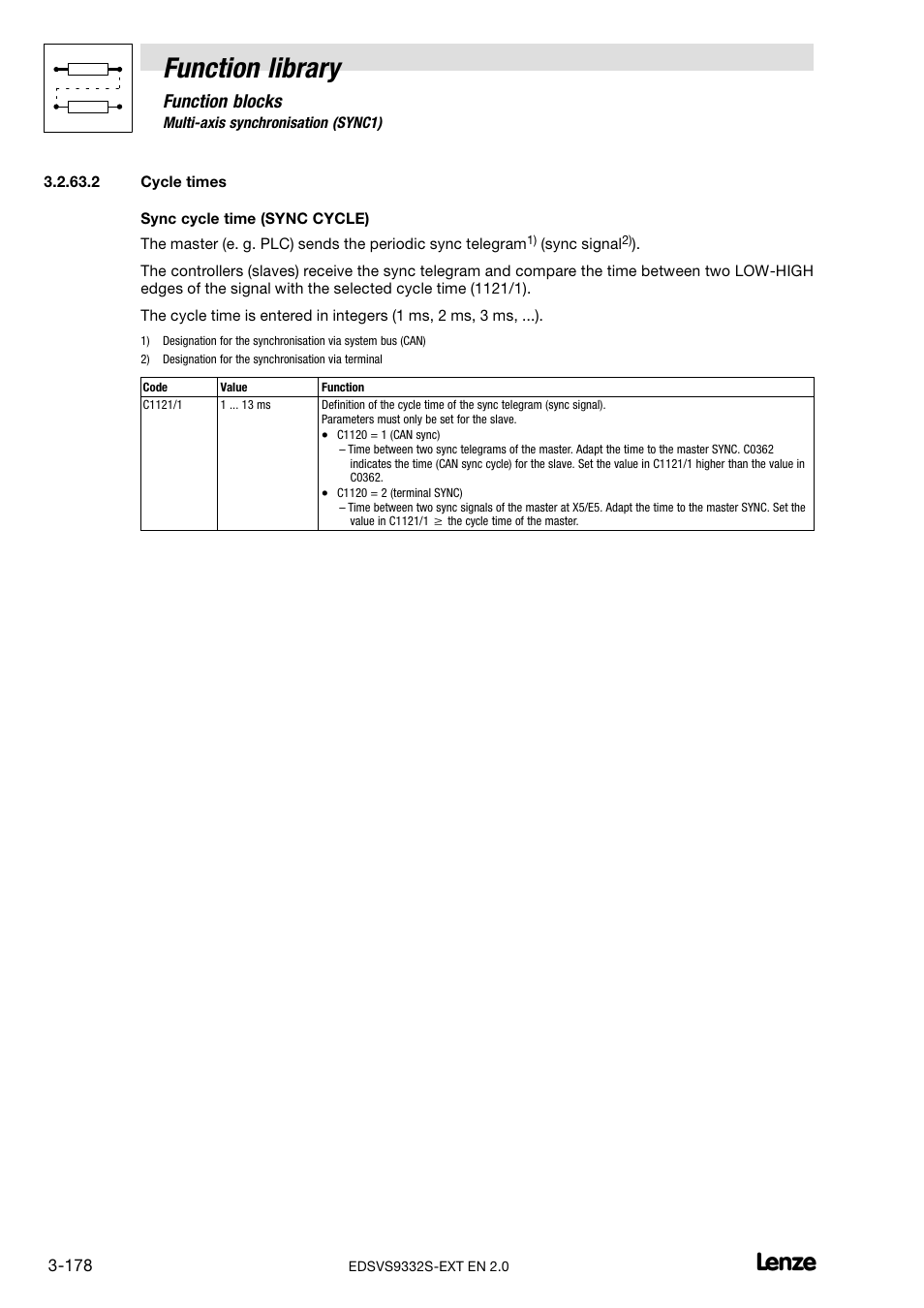 Cycle times, Cycle times (chapter 3.2.63.2), Function library | Function blocks | Lenze EVS9332xS User Manual | Page 230 / 264