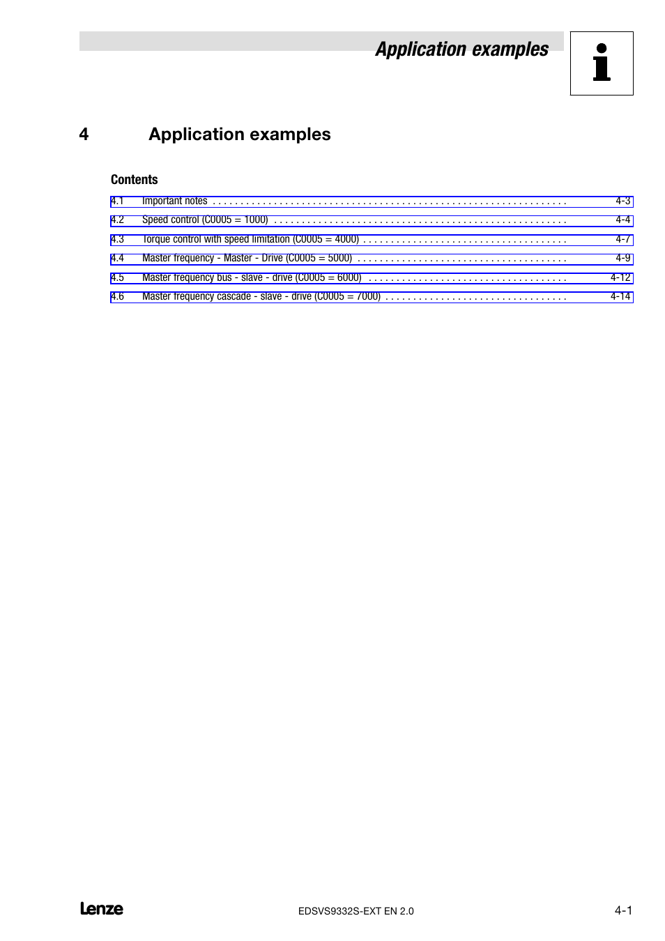 4 application examples, Application examples, 4application examples | Lenze EVS9332xS User Manual | Page 239 / 264