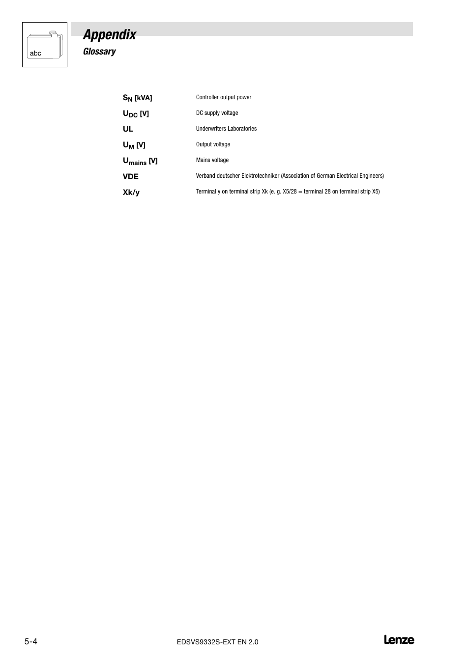 Appendix, 1 glossary | Lenze EVS9332xS User Manual | Page 258 / 264