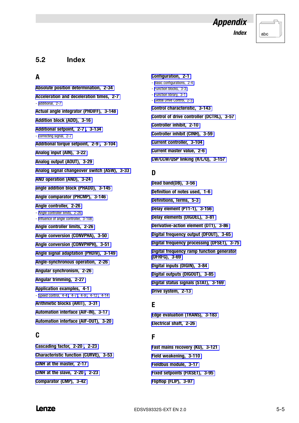 2 index, Index, Appendix | 2 index a | Lenze EVS9332xS User Manual | Page 259 / 264