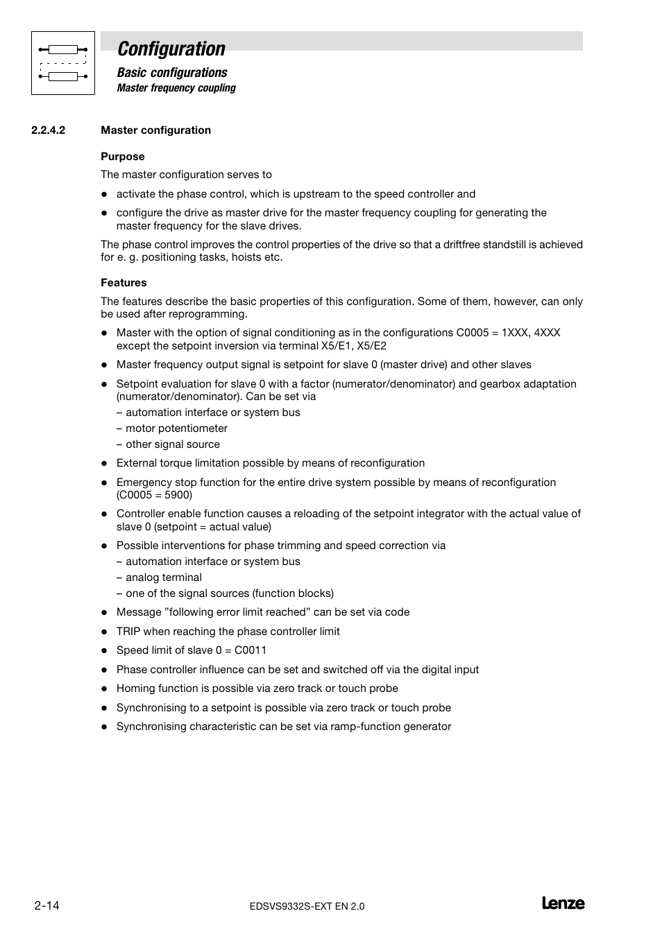 Master configuration, Configuration, Basic configurations | Lenze EVS9332xS User Manual | Page 26 / 264