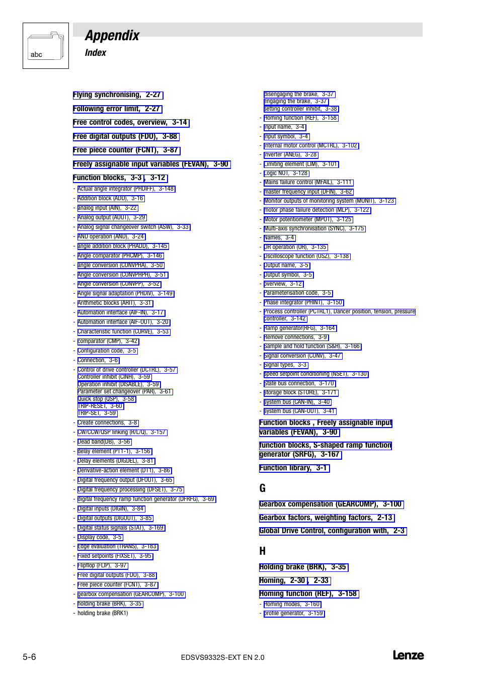 Appendix, 2 index | Lenze EVS9332xS User Manual | Page 260 / 264