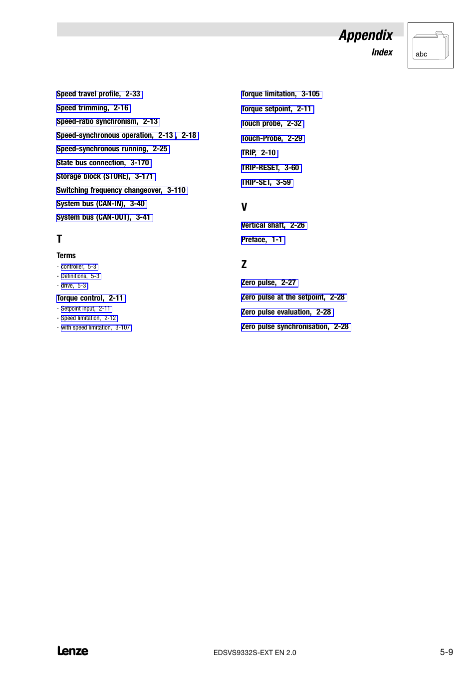 Appendix | Lenze EVS9332xS User Manual | Page 263 / 264