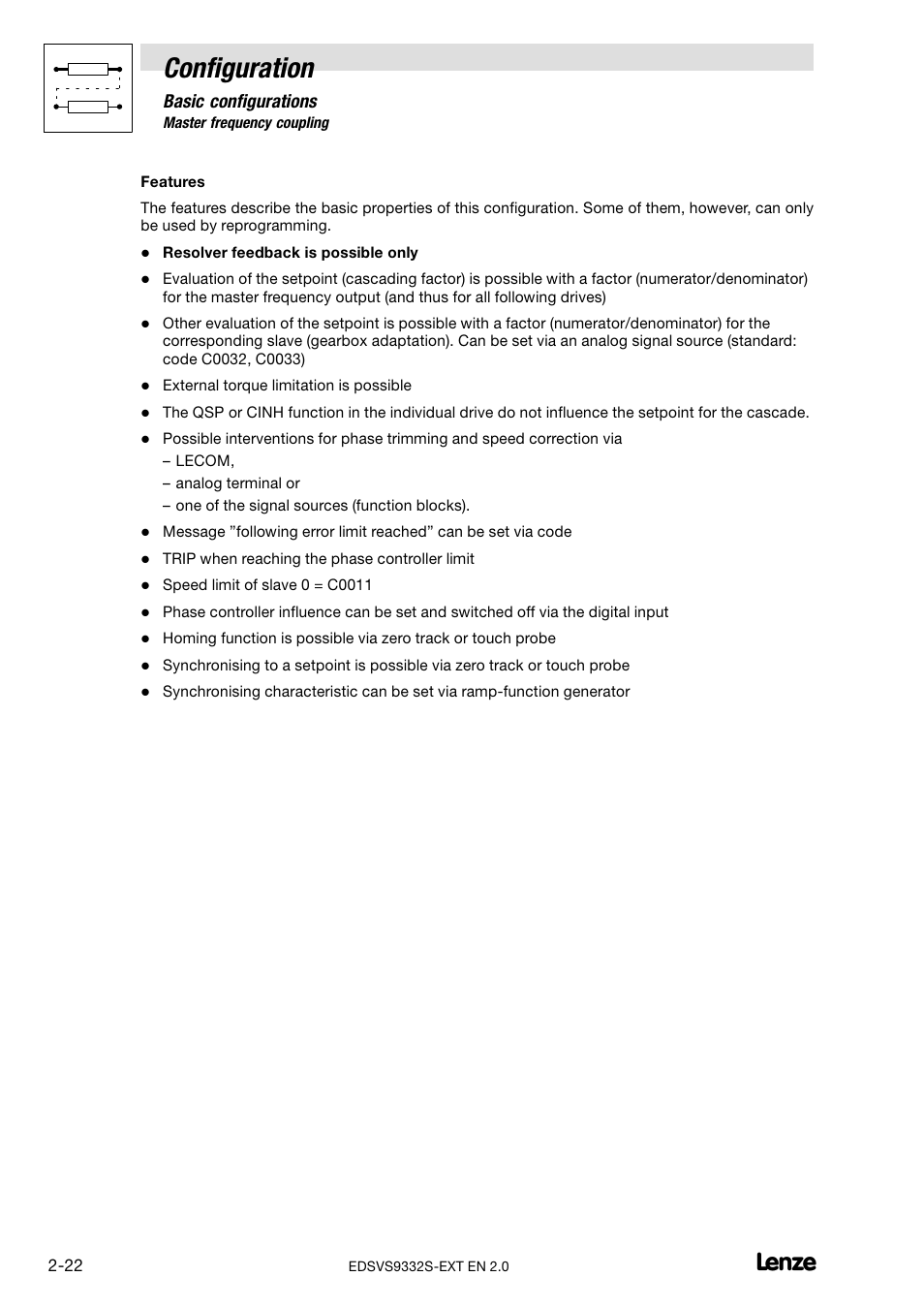 Configuration, Basic configurations | Lenze EVS9332xS User Manual | Page 34 / 264