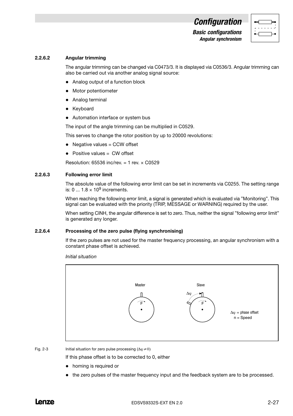 Angular trimming, Following error limit, Configuration | Basic configurations | Lenze EVS9332xS User Manual | Page 39 / 264