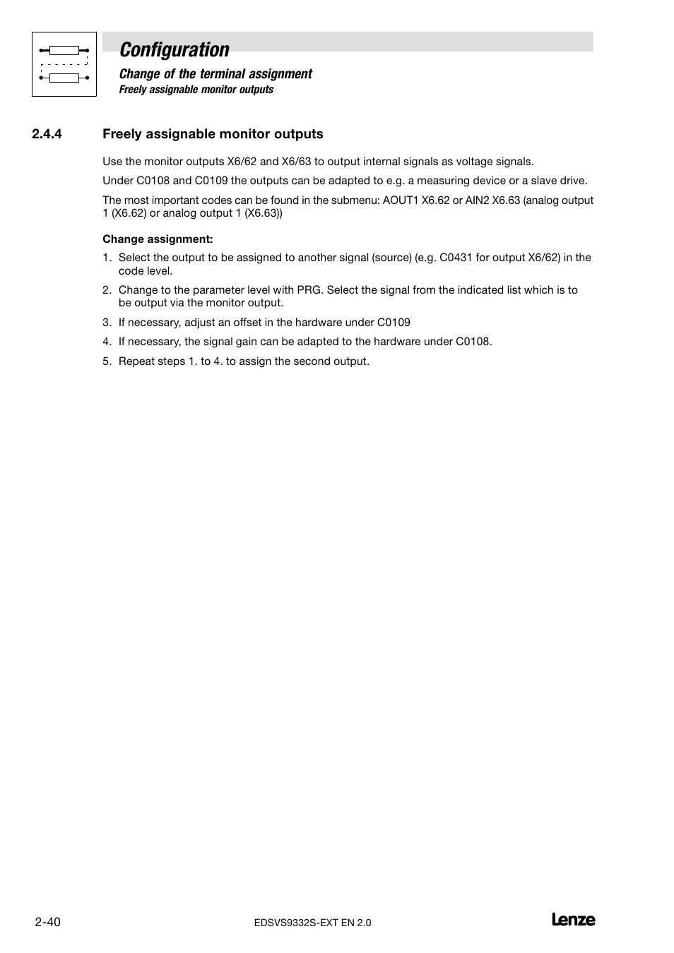4 freely assignable monitor outputs, Freely assignable monitor outputs, Configuration | Lenze EVS9332xS User Manual | Page 52 / 264