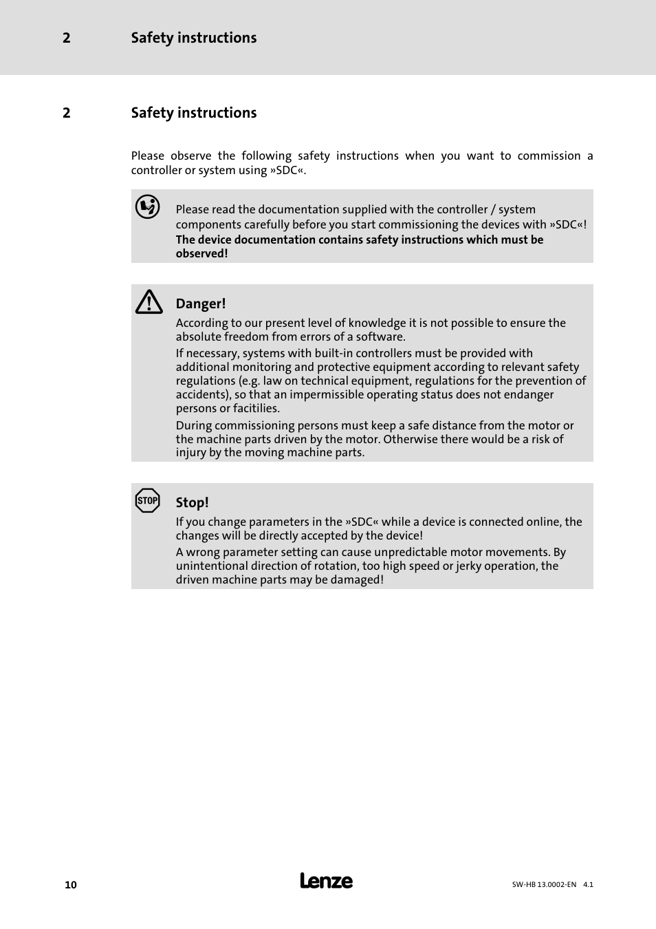 2 safety instructions, Safety instructions | Lenze 931E/K Small Drives Control User Manual | Page 10 / 198