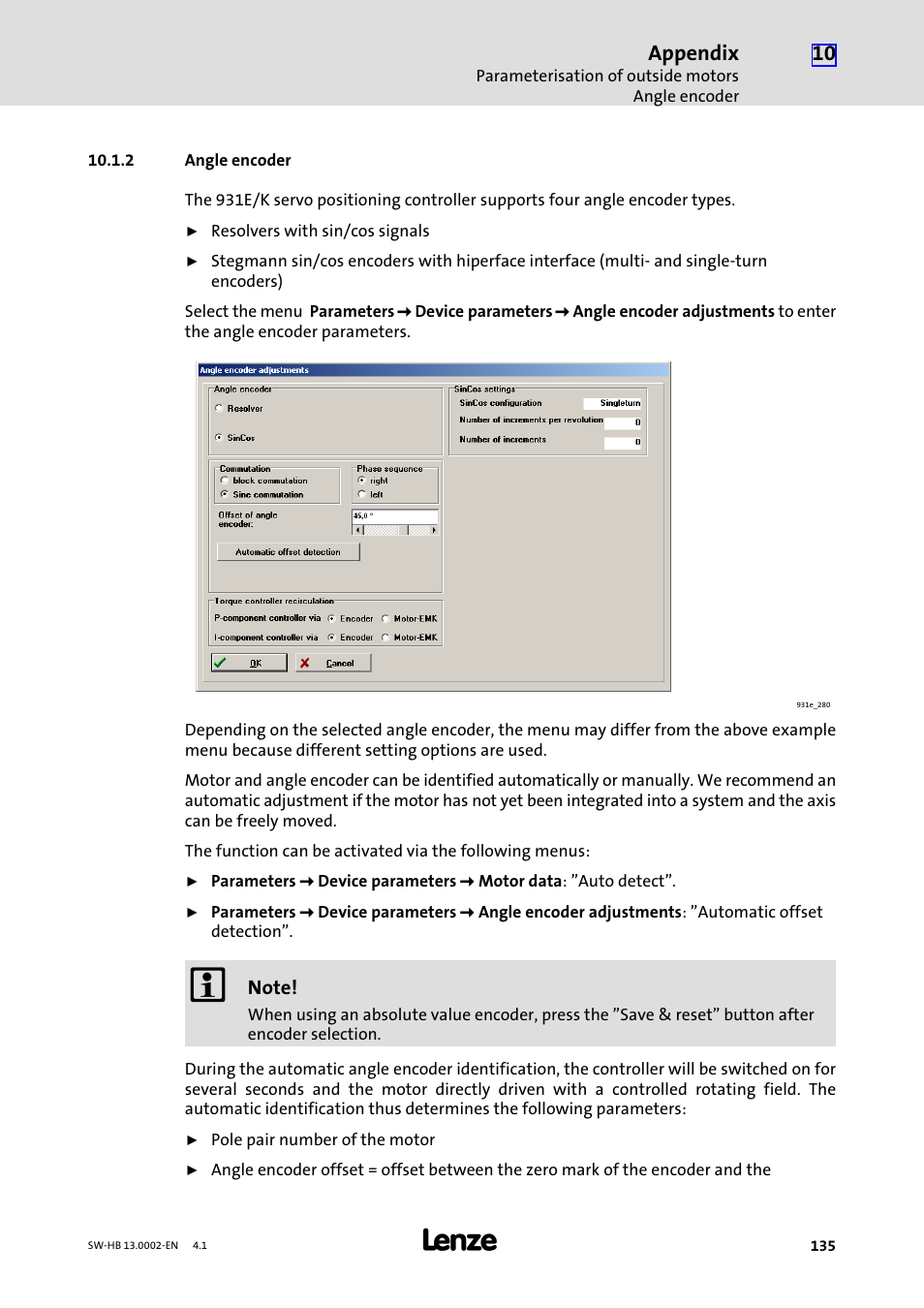 2 angle encoder, Angle encoder, Appendix | Lenze 931E/K Small Drives Control User Manual | Page 135 / 198