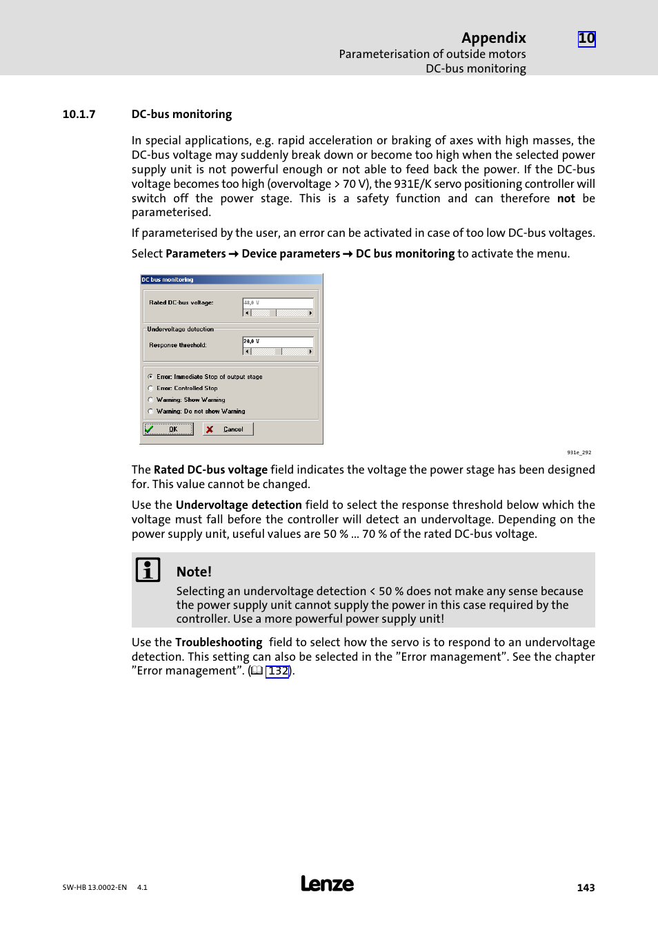 7 dc-bus monitoring, Dc−bus monitoring | Lenze 931E/K Small Drives Control User Manual | Page 143 / 198