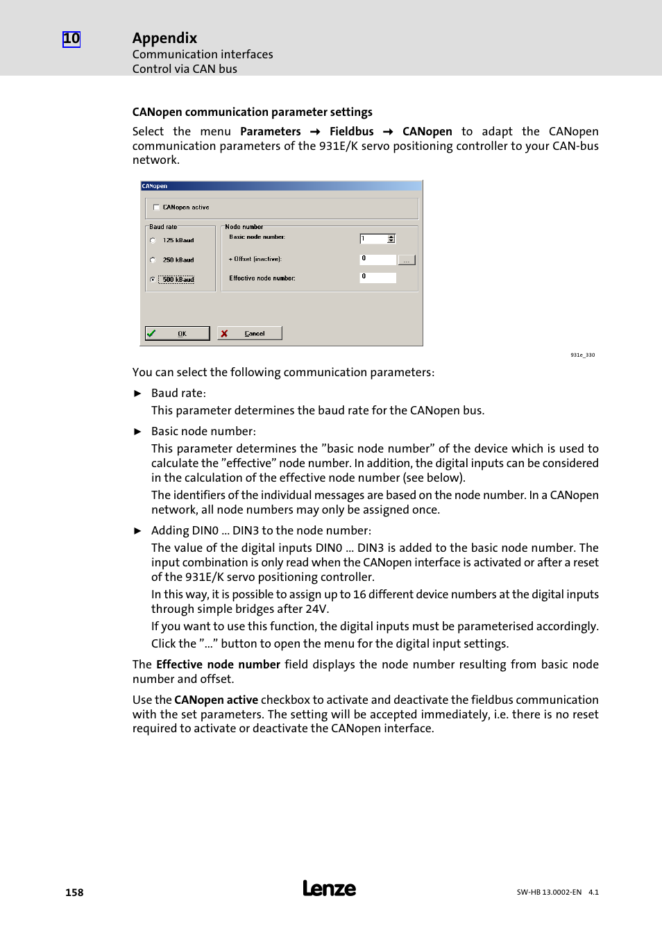 Appendix | Lenze 931E/K Small Drives Control User Manual | Page 158 / 198