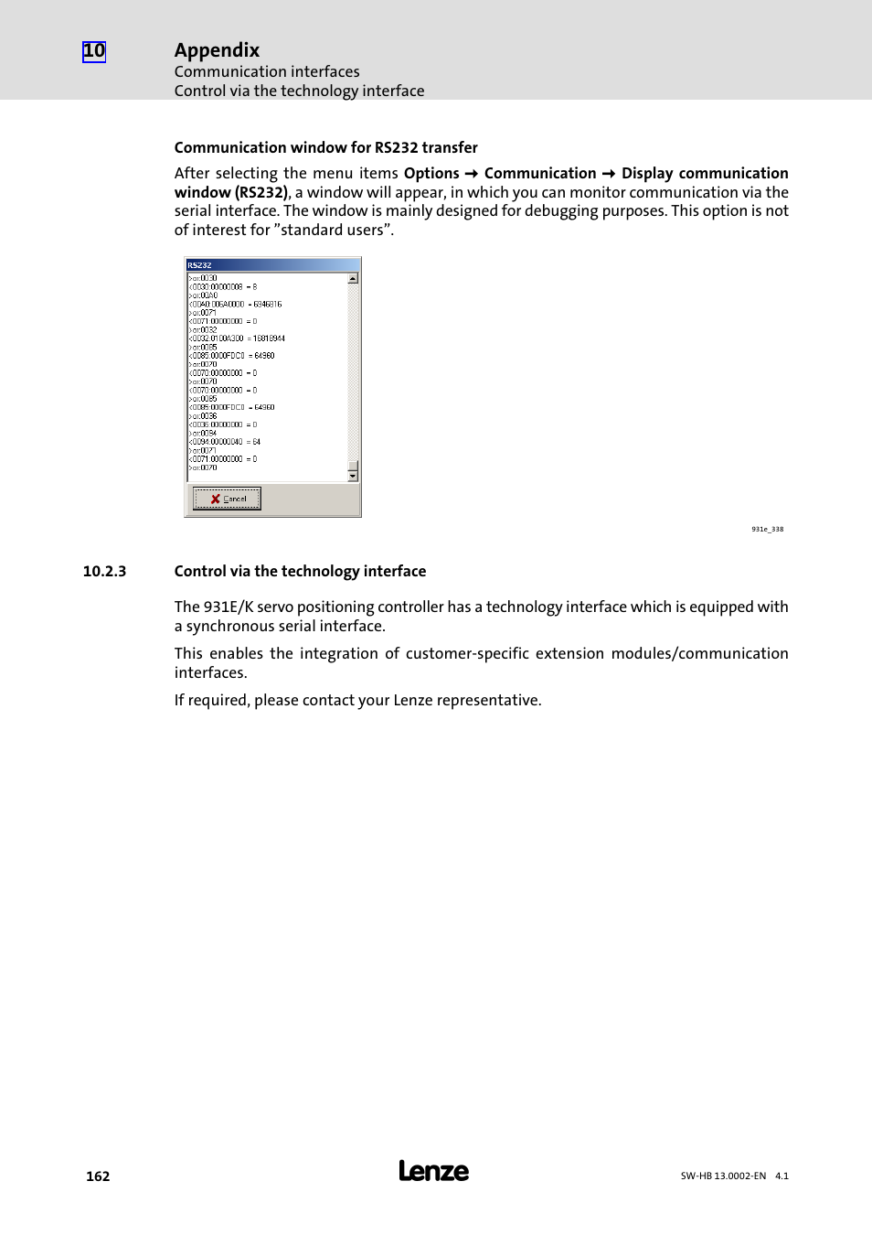 3 control via the technology interface, Control via the technology interface | Lenze 931E/K Small Drives Control User Manual | Page 162 / 198