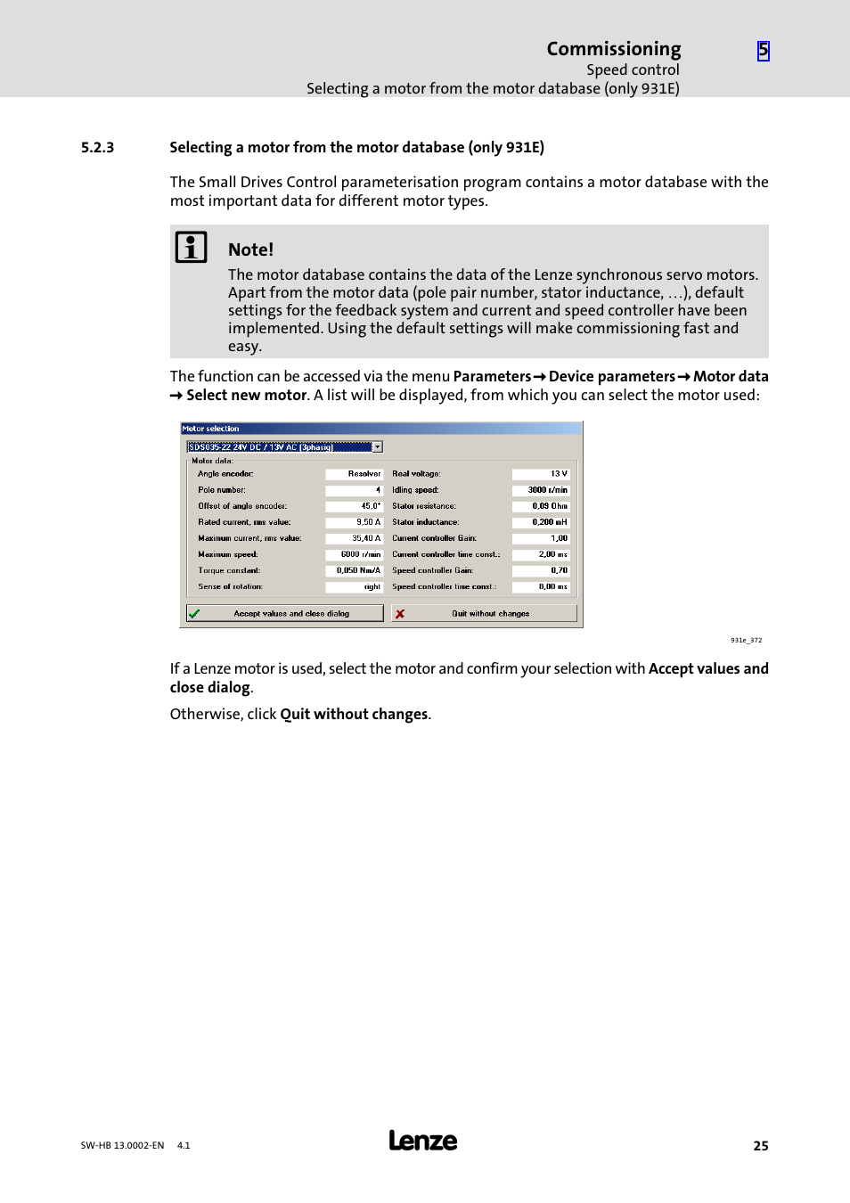 Commissioning | Lenze 931E/K Small Drives Control User Manual | Page 25 / 198