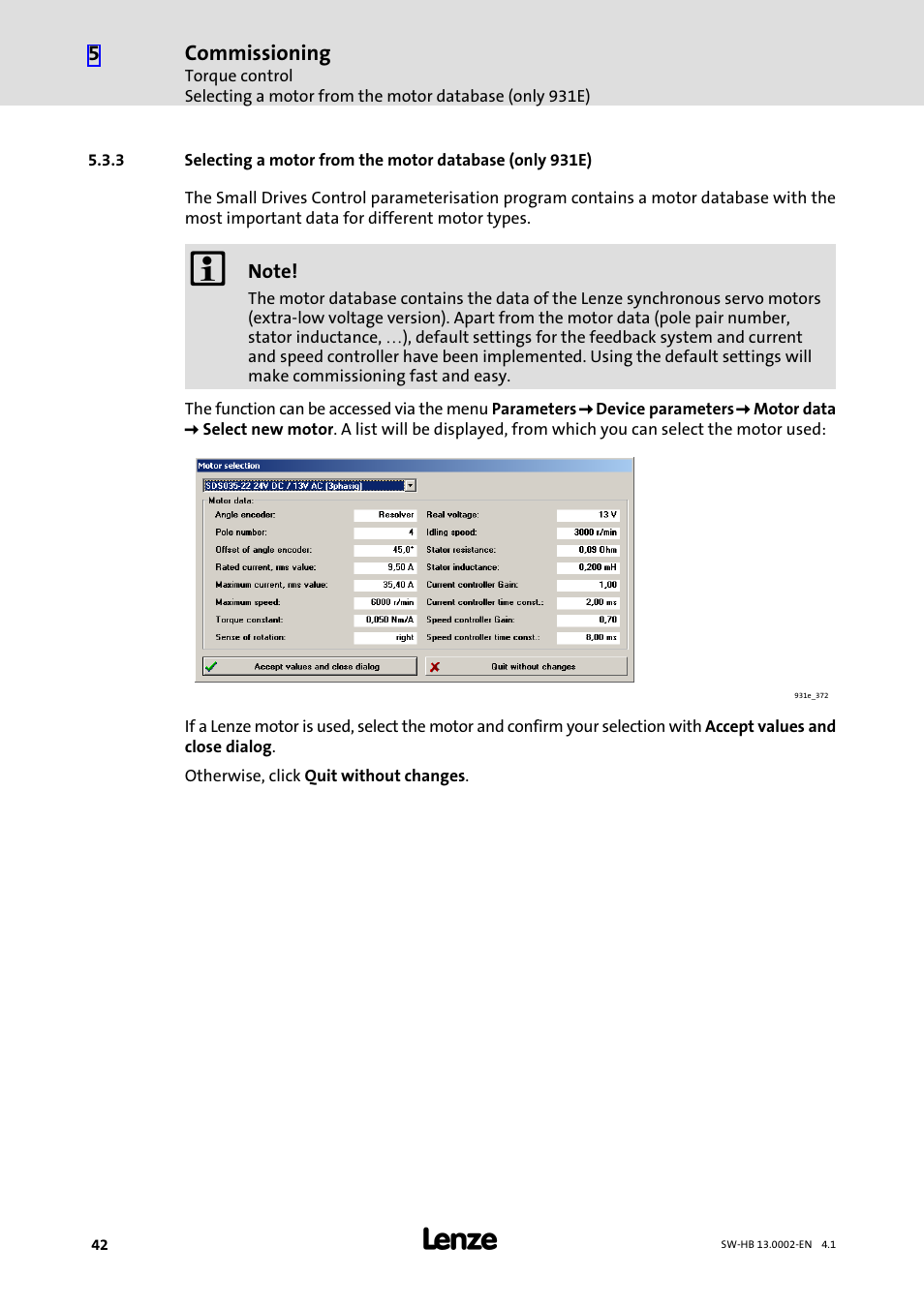 Commissioning | Lenze 931E/K Small Drives Control User Manual | Page 42 / 198