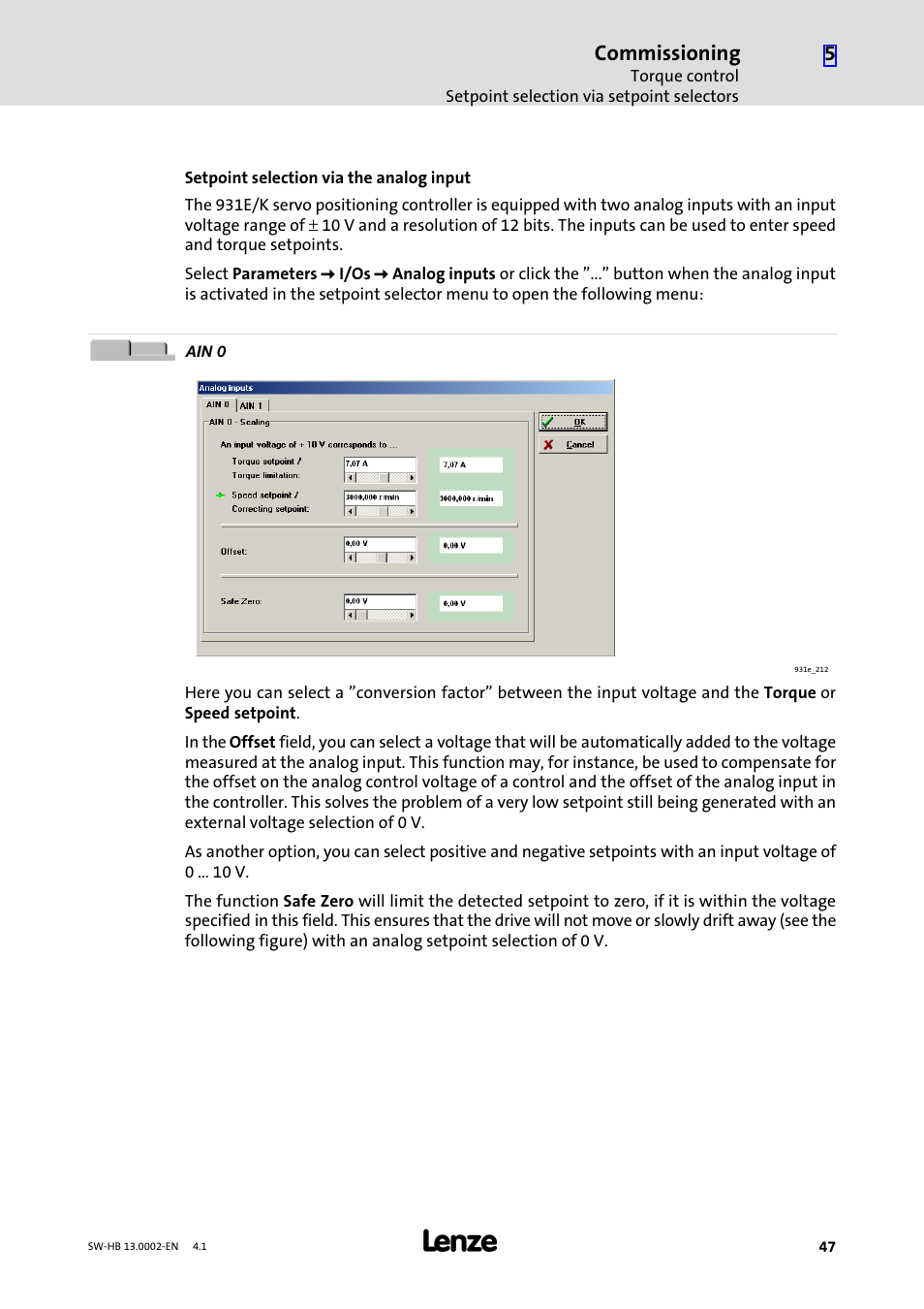 Commissioning | Lenze 931E/K Small Drives Control User Manual | Page 47 / 198