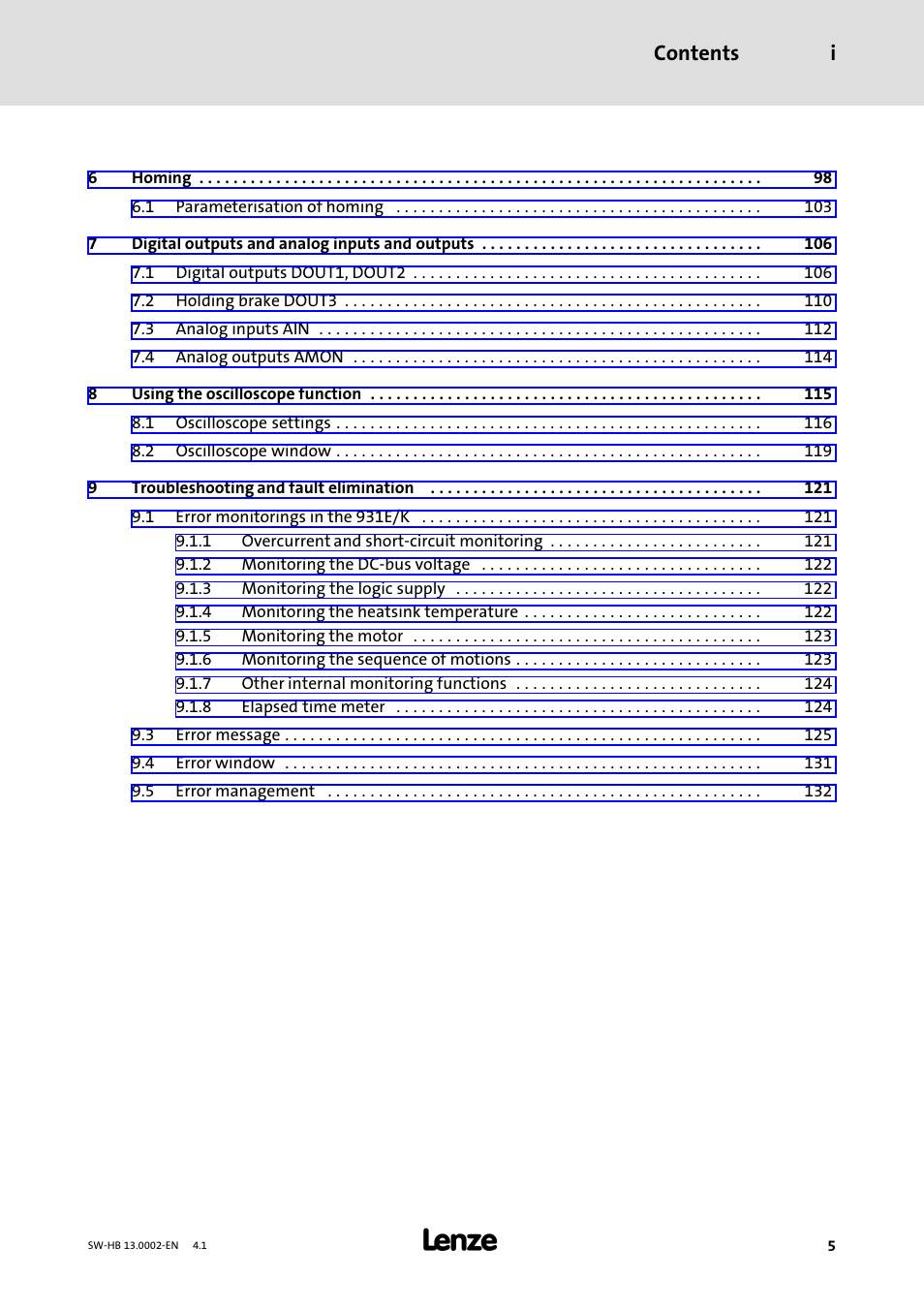 Contents i | Lenze 931E/K Small Drives Control User Manual | Page 5 / 198