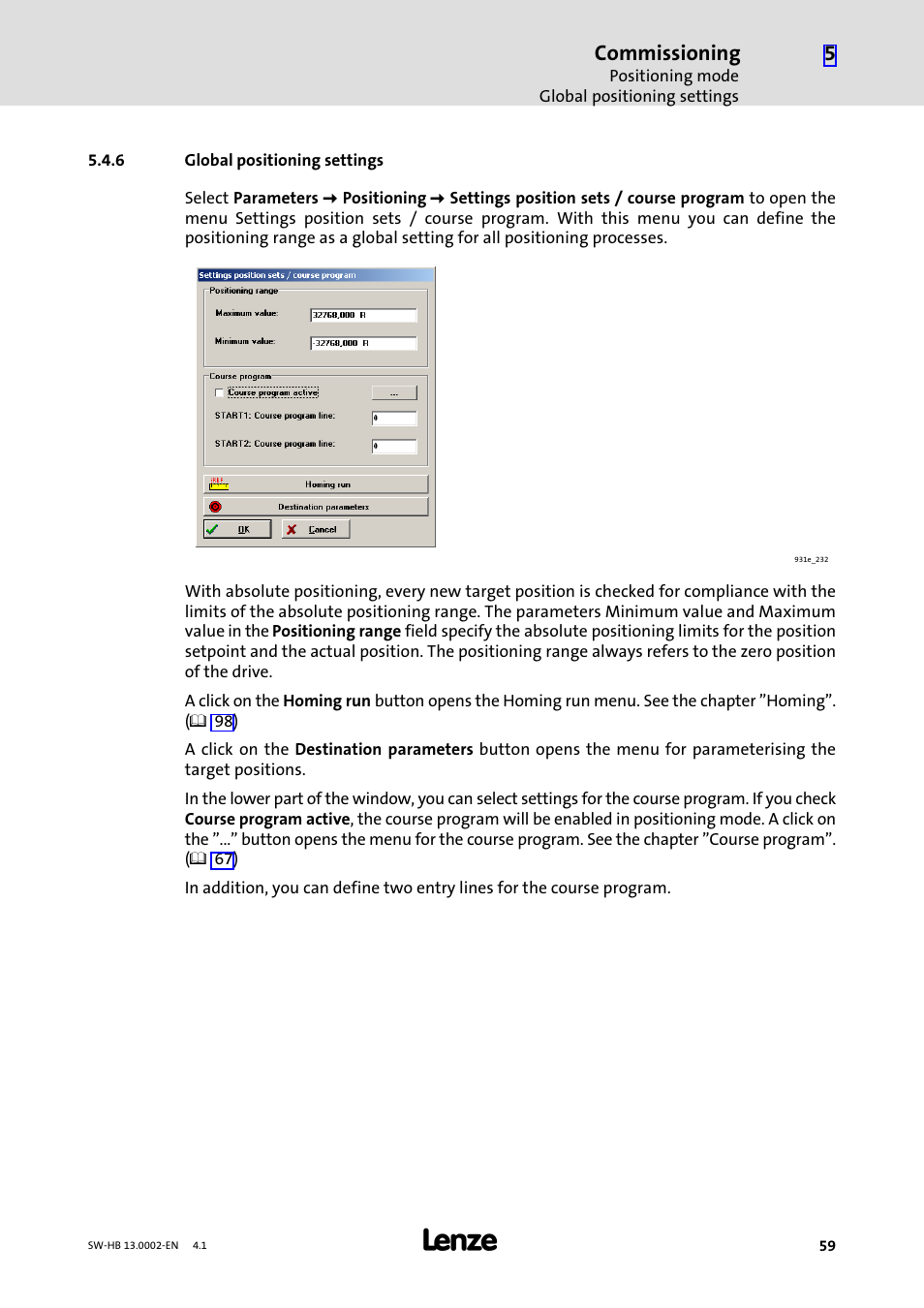 6 global positioning settings, Global positioning settings, Commissioning | Lenze 931E/K Small Drives Control User Manual | Page 59 / 198