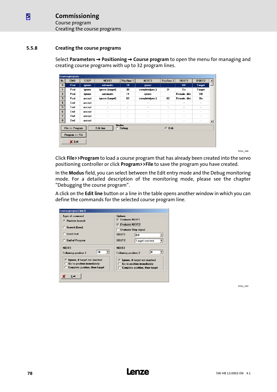 8 creating the course programs, Creating the course programs, Commissioning | Lenze 931E/K Small Drives Control User Manual | Page 78 / 198